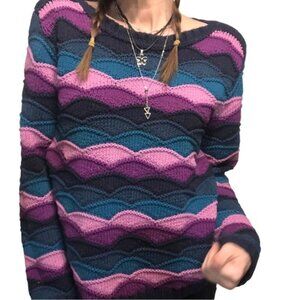 Chadwicks Wave Stitch Cotton Blend Sweater Sz M Textured Colorful Fisherman core
